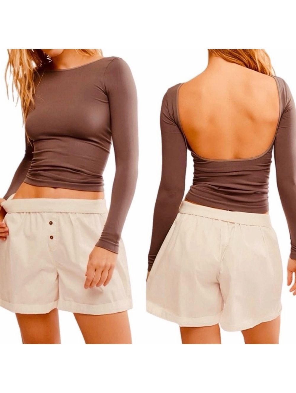 Free People x intimately FP Low Back Seamless Brown Long sleeve size xs/s